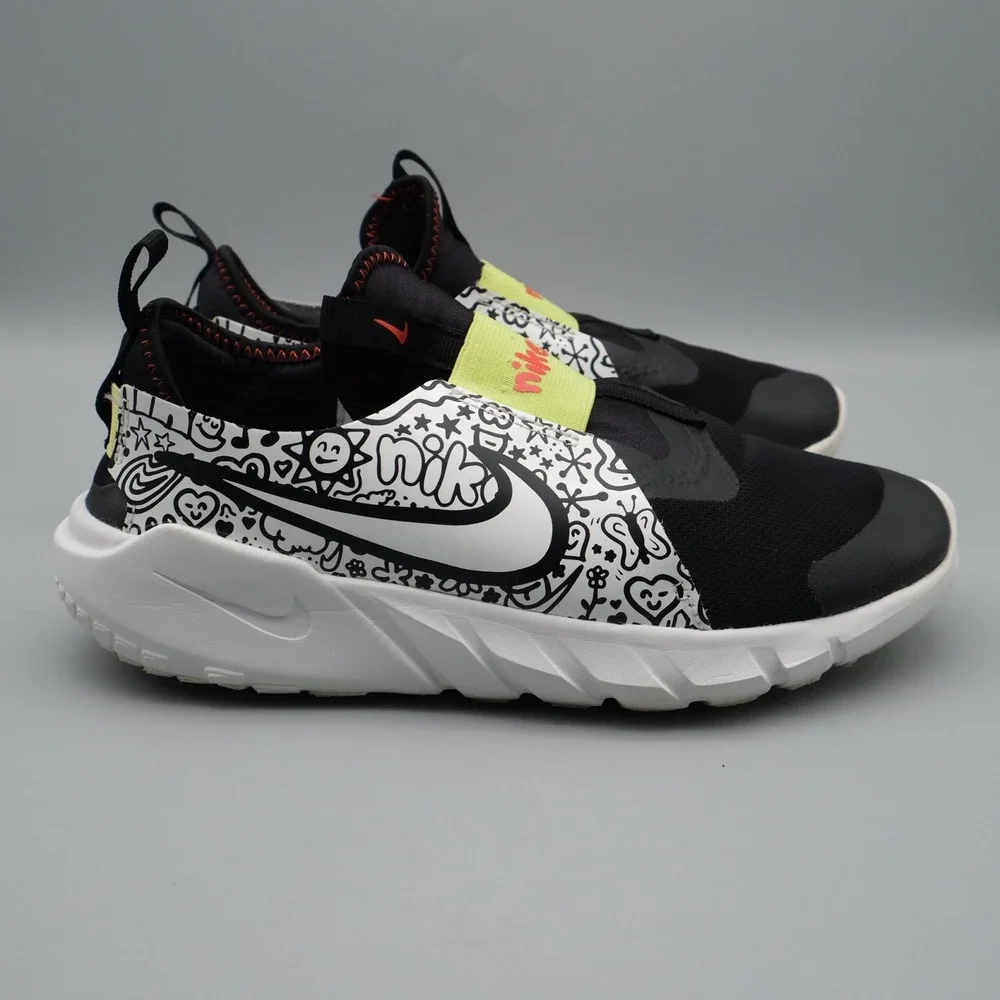 Nike Flex Plus 2 Black White Volt Doodle DV8253-001 6.5Y Women 8 Sneaker